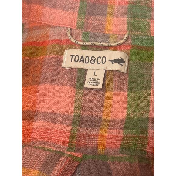 Toad&Co Camp Cove Shirt Womens Large Pink Green Plaid Organic Cotton - Picture 10 of 14